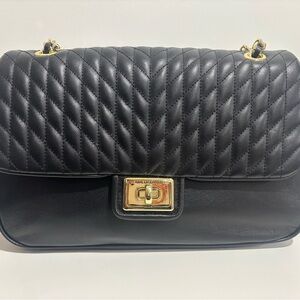 Karl Lagerfeld Black Quilted Shoulder Bag with Gold Accents